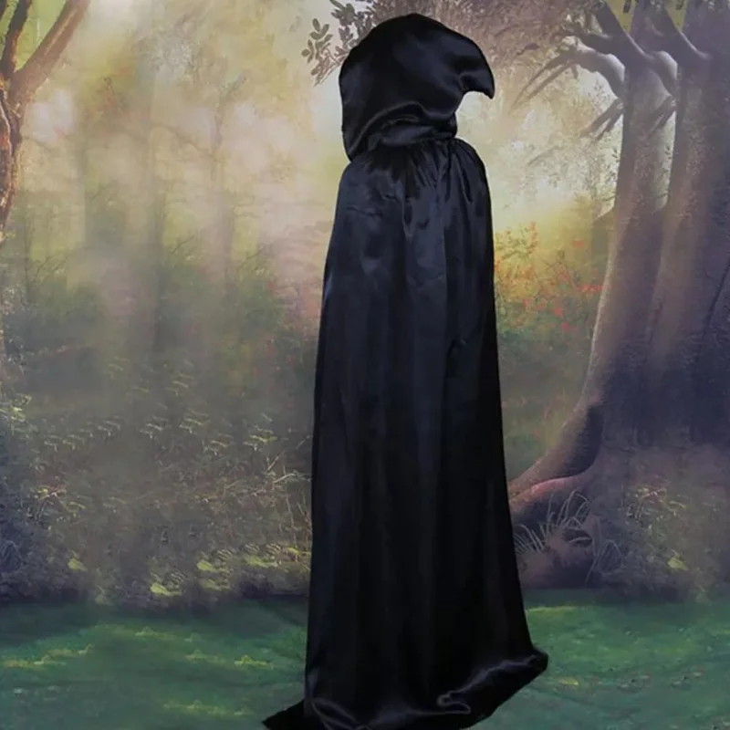 

Witch Death Robe Gothic Men and Women Young and Old Adults Children Black Long Hooded Cape Party Halloween Costume Cosplay Dress
