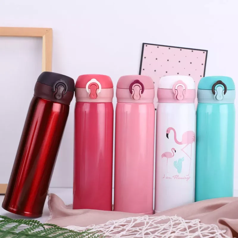 

NEW2022 500ML Thermal Cup Travel Mug Portable Thermos Stainless Steel Double Wall Bounce Cover Tea Coffee Drink Bottle Vacuum Cu