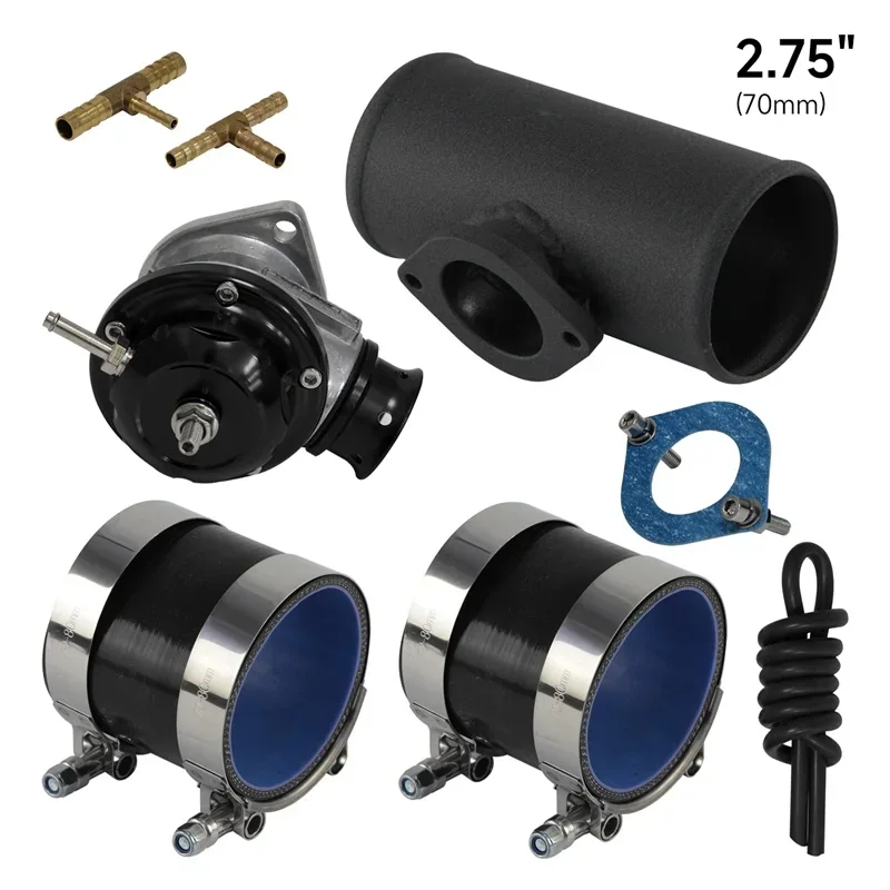 Фото Выдувной клапан 10PSI BOV + тип RS 2,75 дюйма 70 мм, адаптер для фланцевой трубы, комплект силиконовых шлангов №5