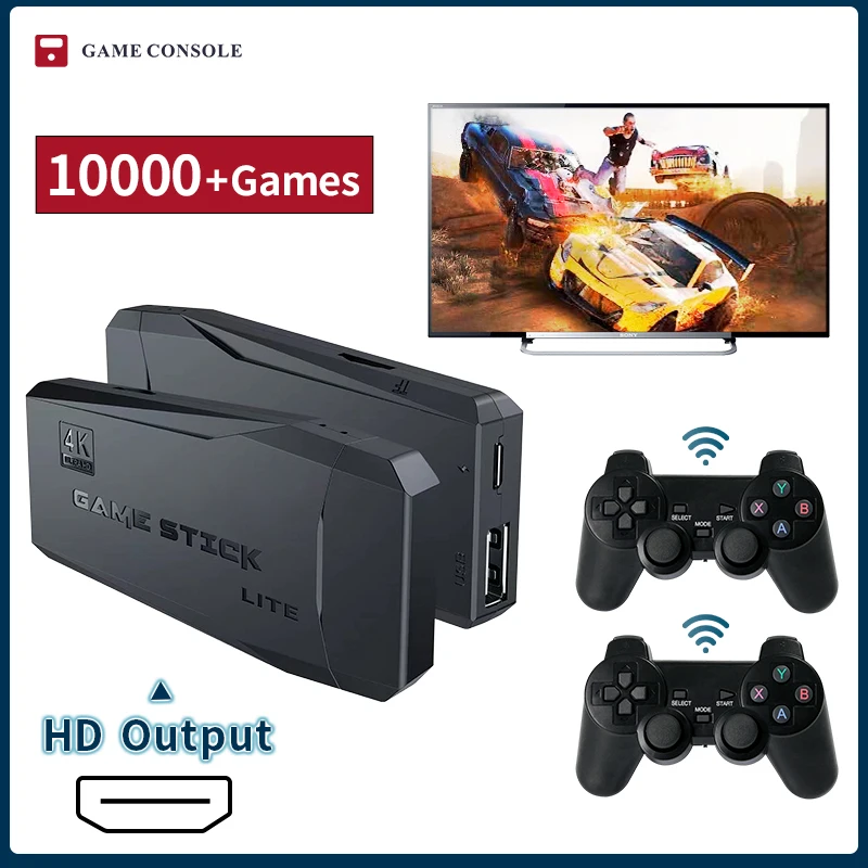 

Video Game Consoles HD Output Mini TV Retro Game Console With Two Wireless Controllers For PS1/GBA/MD/FC Built-in 10000 Games