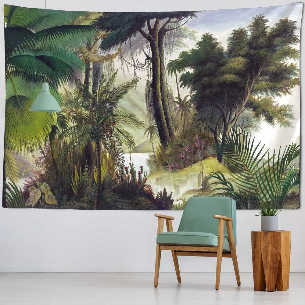 

Tropical Palm Tree Wall Tapestry Vintage Art Painting Print Wall Hanging Plant Leaves Home Decor Thin Blanket Boho Room Decor