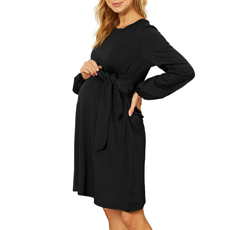 New Spring & Autumn Pregnancy Clothes Maternity Dress Plus Size Dress Fashion Casual Cotton Long Sleeve Solid Pregnancy Dress enlarge