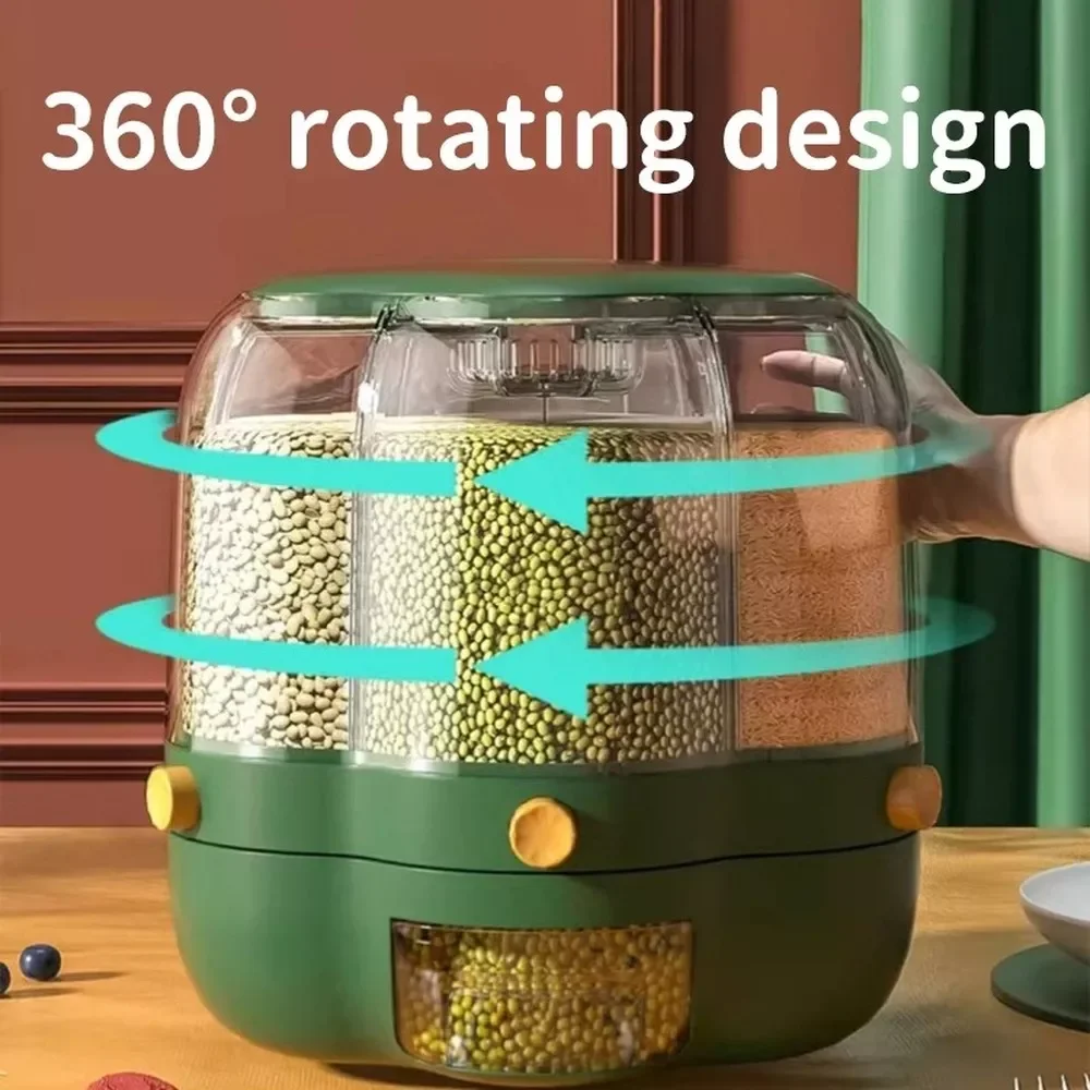

360 Rotating Storage Bin Box Separated Sealed Cereal Container Grain Food Dispenser Food Container Kitchen Storage Organization
