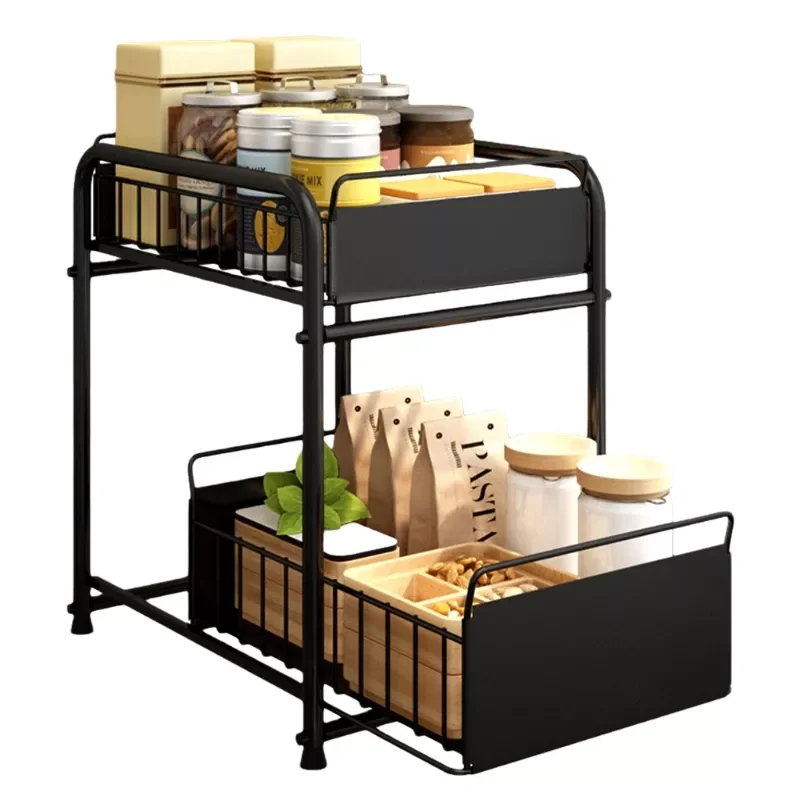 

Under Sink Cabinet Organizer 2-Tiers Stackable Storage Shelf with Sliding Baskets Drawers for Kitchen Bathroom Office