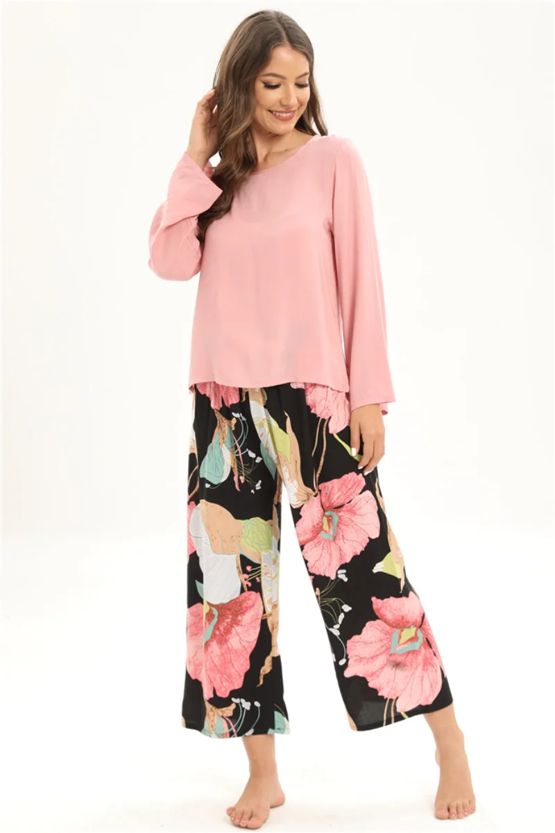 Spring / Summer Pijama New 100% Viscose Long-sleeved Trousers Ladies Pajamas Suit Sleepwear Women's Nightwear Pijama Mujer