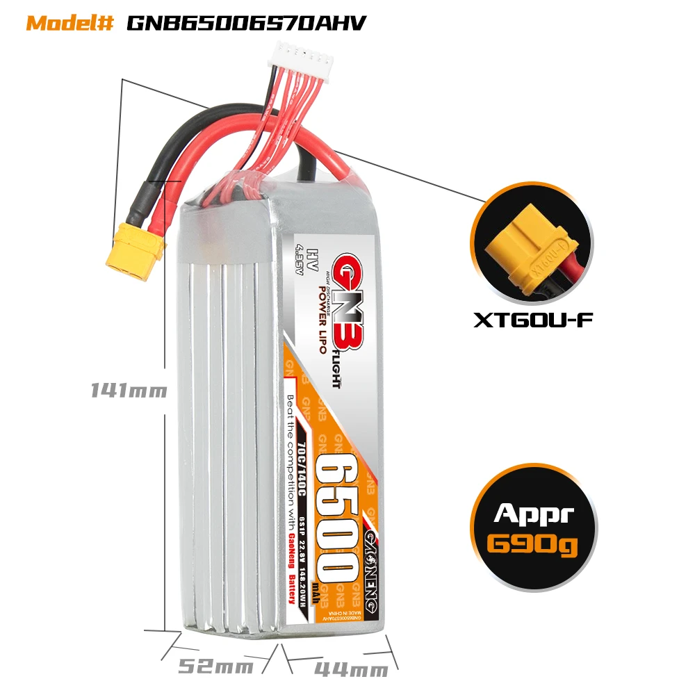 Gaogeng GNB 6S HV 22.8V 6500mAh 70C Lipo XT60