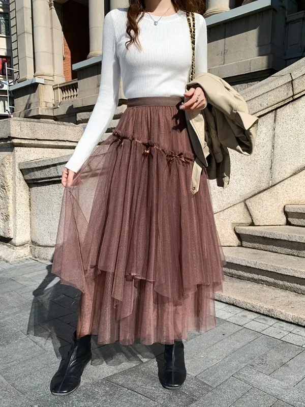 

Женская Тюлевая юбка с драпировкой, трапециевидная облегающая плиссированная сетчатая юбка в уличном стиле, Осень-зима 2023