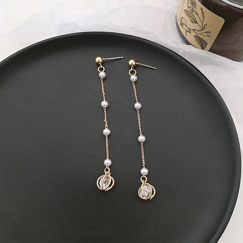 

Korean Style Exquisite Pearl Earrings Pendant Jewelry Irregular Geometric Long Tassel Earrings Women Luxury Simple Jewelry 2022
