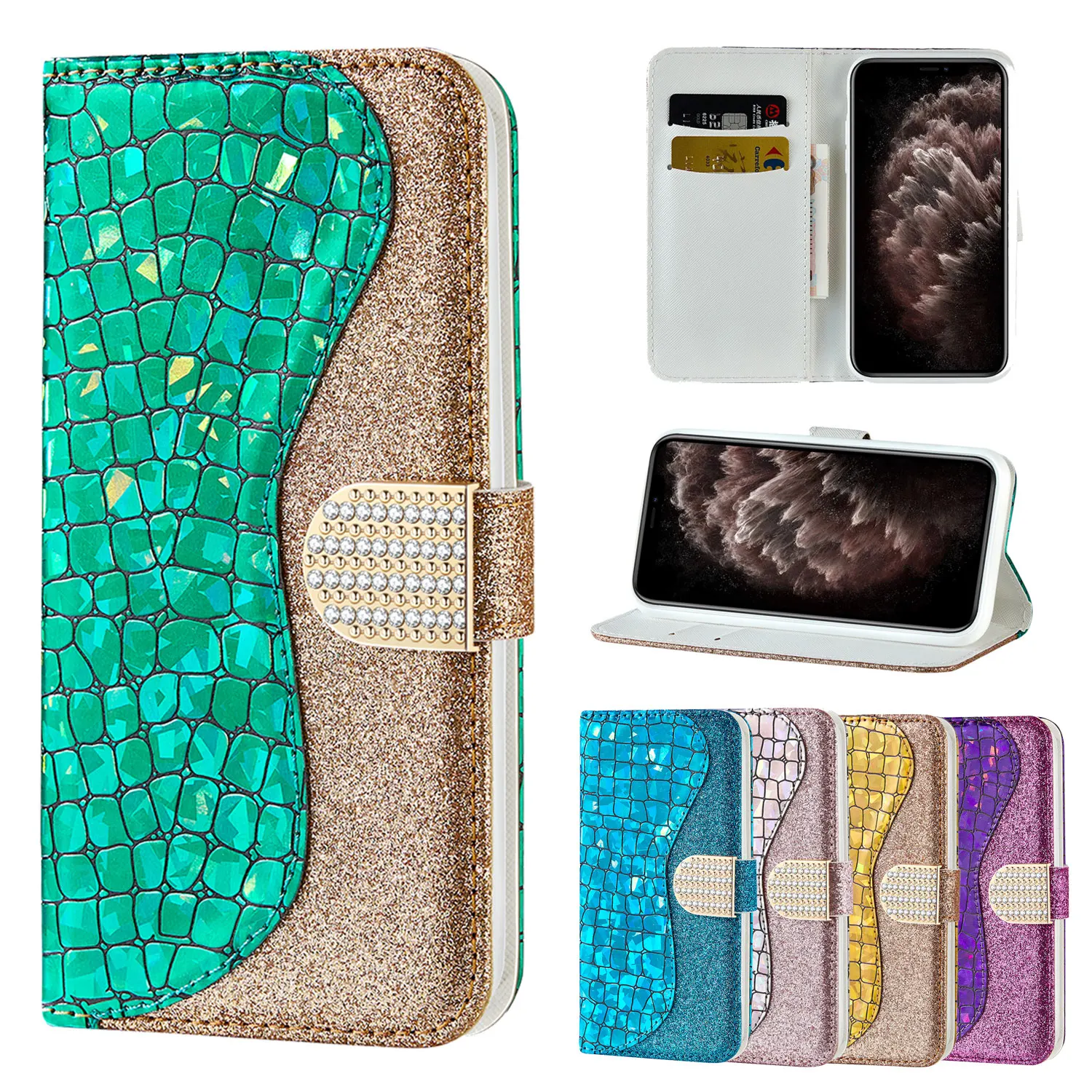 

Galaxy S22 Plus Flip Phone Case For Samsung S21 Ultra S20 S10E S9 S8 S7 Edge S6 Note 10 20 Holder Card Slots Leather Glistening