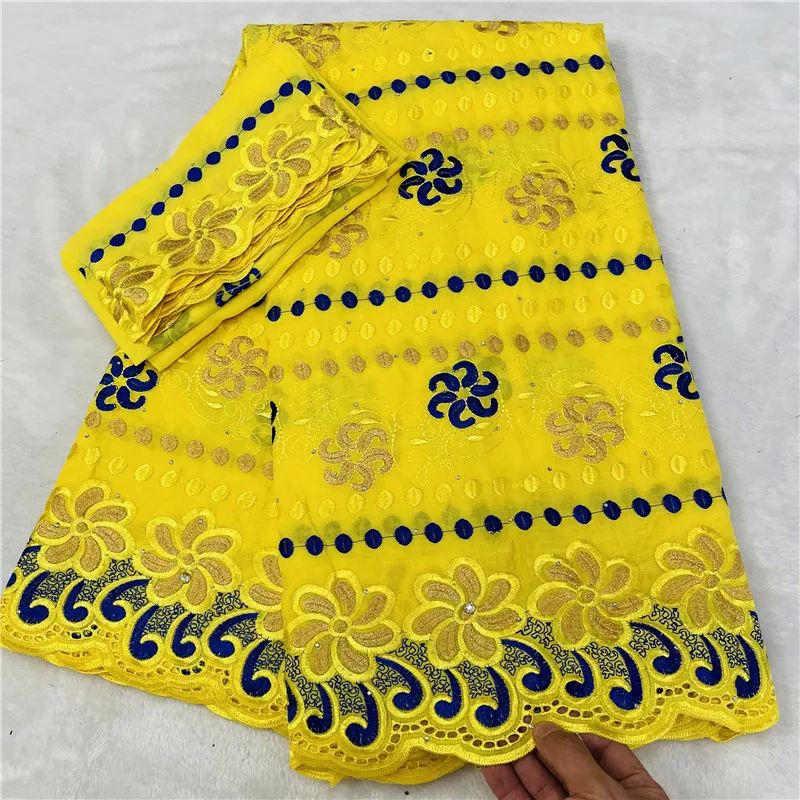 

5+2 Yard Dry Lace Fabric 2023 Latest Heavy Beaded Embroidery African 100% Cotton Swiss Voile Popular Dubai Style HL080205