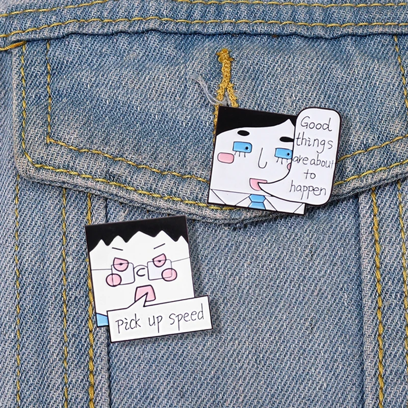 

Funny Conversation Brooch Good Things are About to Happen，Pick Up Speed Enamel Pin Fashion Denim Badges Jewelry Gifts for Friend