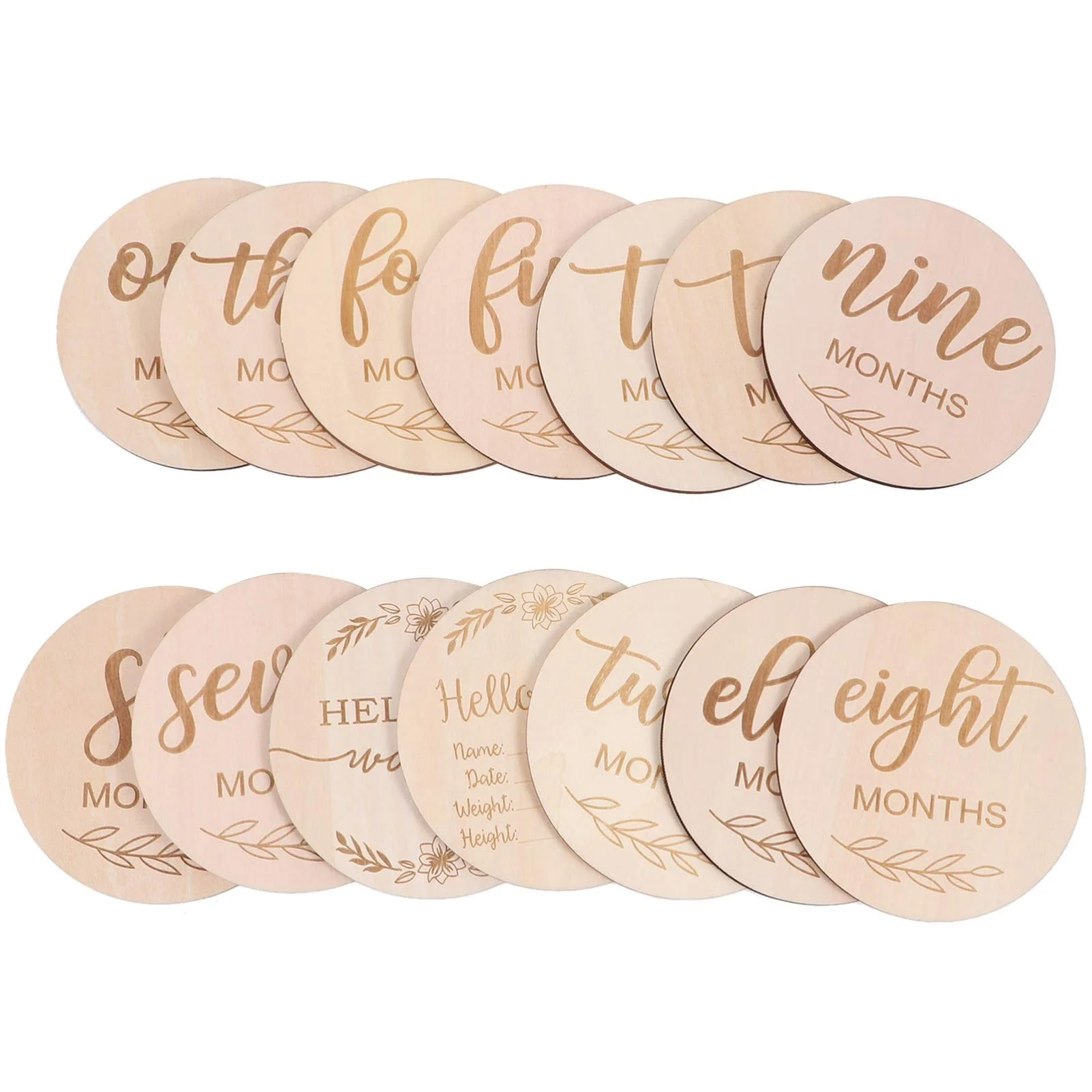 

14Pcs Wooden Baby Monthly Cards, Baby Discs for Photo Props Baby Shower Gifts