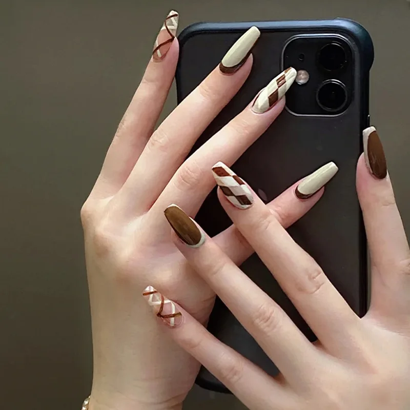 24Pcs False Nails With Design Fake Nails Press On Nails French Tips Artifical Nails Nail Tips With 24Pcs Glue Sticker