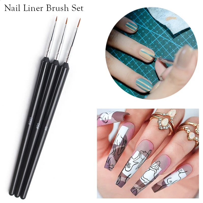

3Pcs/Set Nail Art Liner Brush Set For Manicure Ultra-thin Line Drawing Pen Nail Art Painting Tools