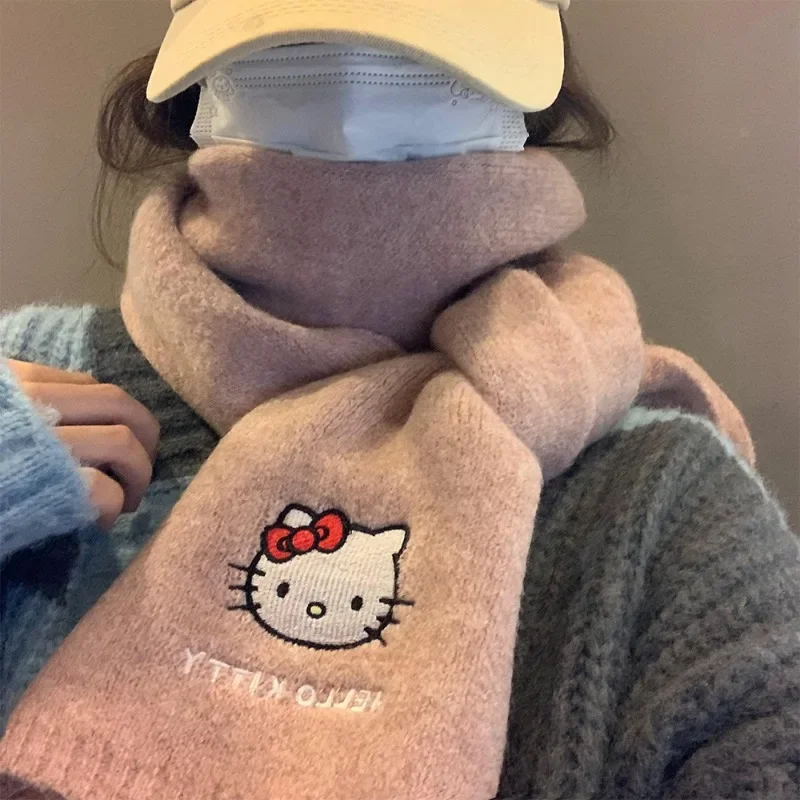 

Sanrio Kawaii Anime Cute Hello Kitty Various Styles Colour Scarf Warm Cartoon Knitted Embroidered Scarf Christmas Girls Gifts
