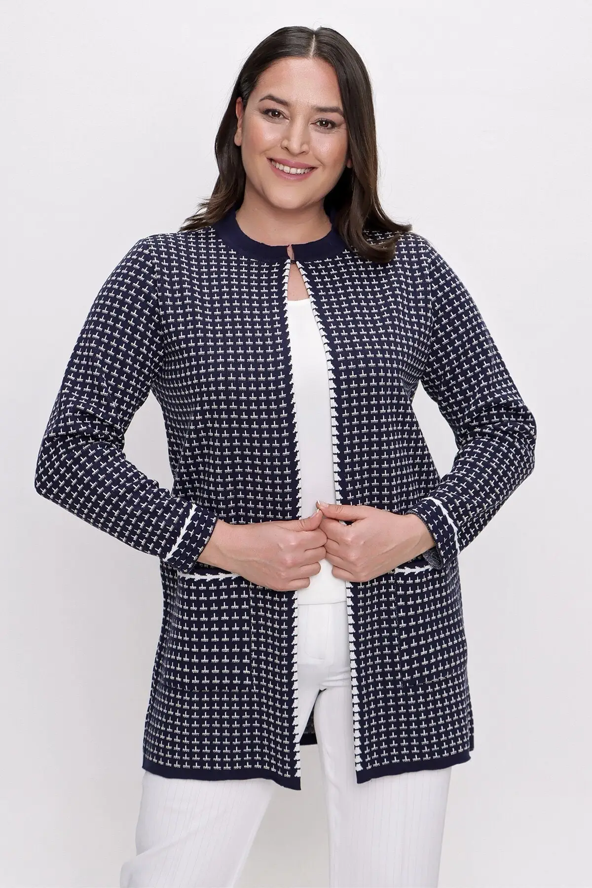 

Женский кардиган с карманами, акриловая спортивная одежда, женский темно-синий Повседневный вязаный качественный модный свитер, свободный ...