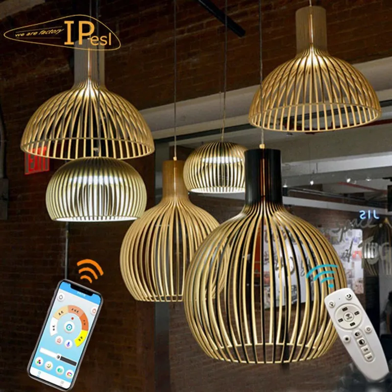 Lámpara colgante moderna de madera maciza para decoración del hogar, luces Led E27 de estilo nórdico para comedor, tejido de bambú, envío directo