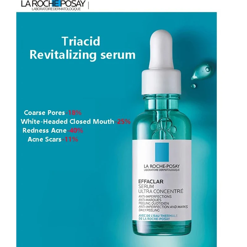 

La Roche-Posay Effaclar Ultra Concentrated Serum Triacid Skin Revitalizing Anti-Acne Fade Red Stracks Shrink Pores Essence 30ML