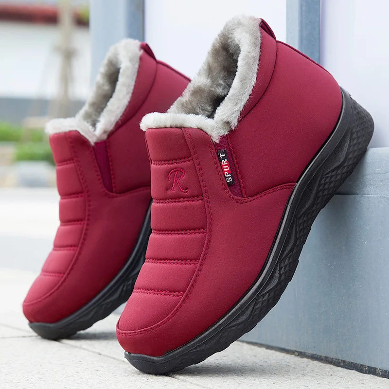 

Women Boots Short Plush Winter Female Male Ankle Boots Slip On Warm Cotton Ladies Shoes Casual Thick Heels Platform Waterproof