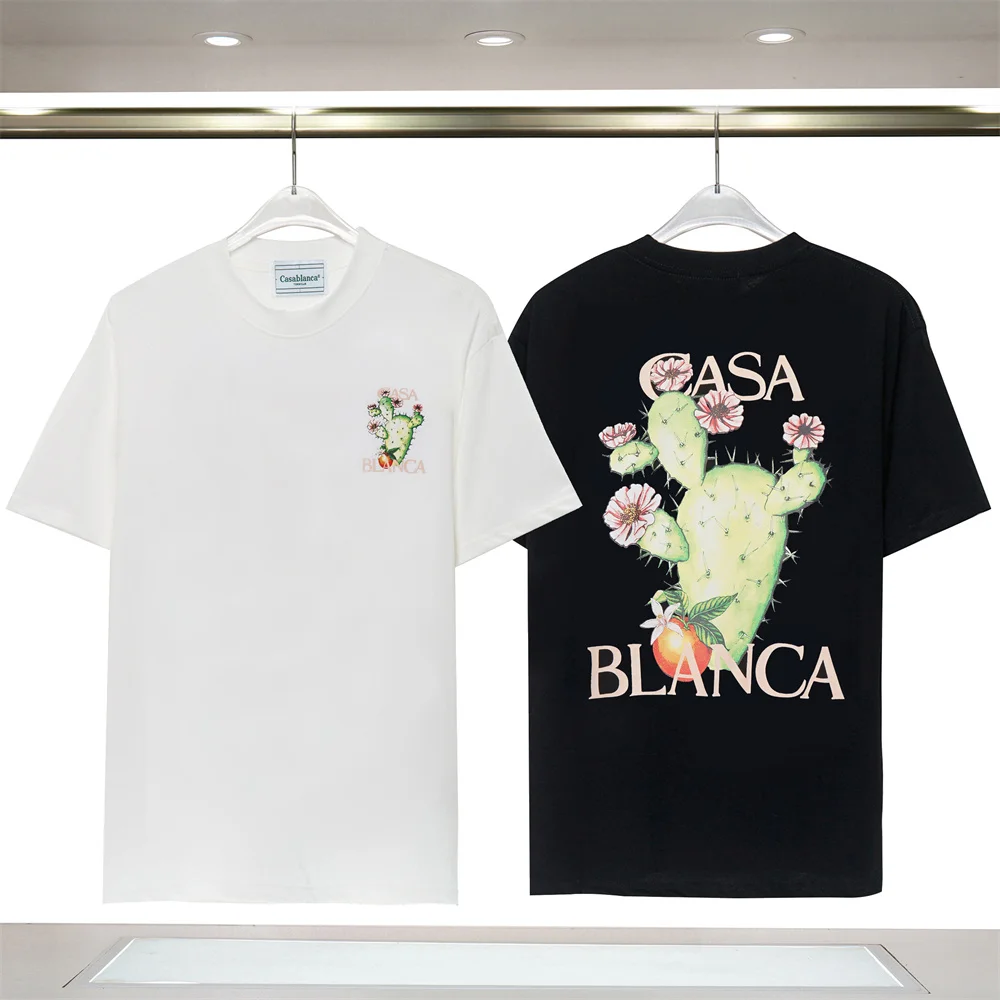 

Casablanca 2023 New floral racket Alphabet Print Printed street Trend T-shirt Summer casual fashion comfortable top T-shirt