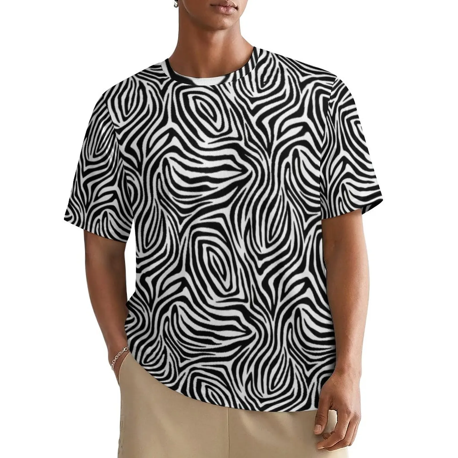 Футболка в полоску зебры для мужчин пустые и белые футболки с вырезом летние
