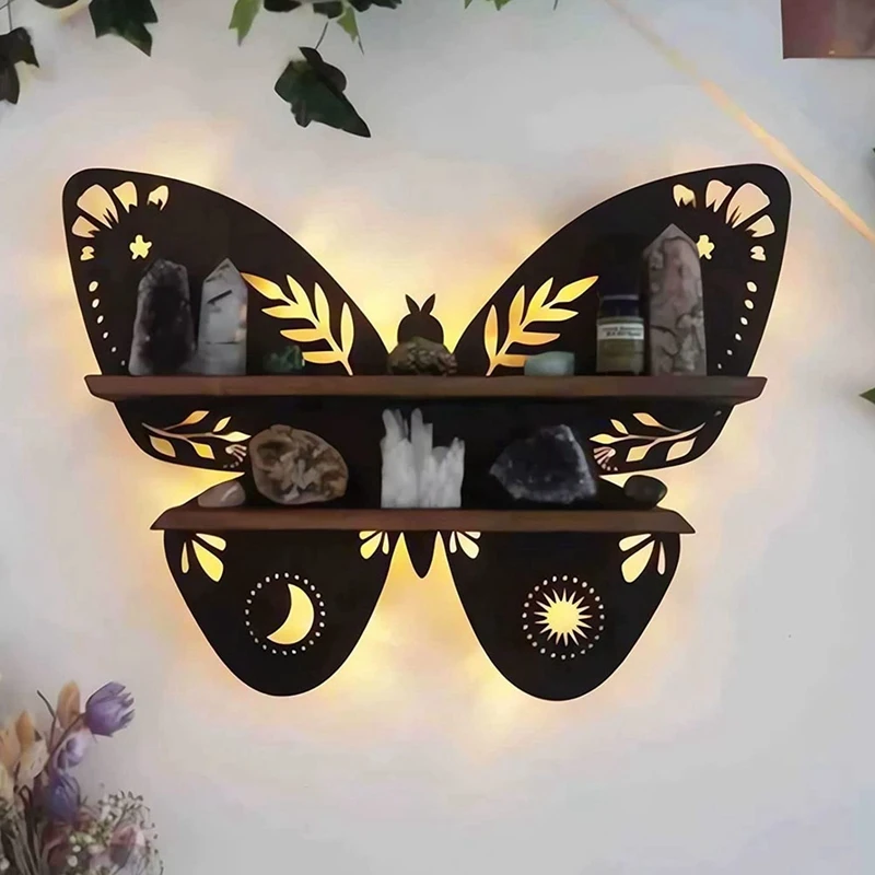 

Crystal Shelf Organizer Shelf Wooden Wall Display Decor Wall Mount Living Room Home C