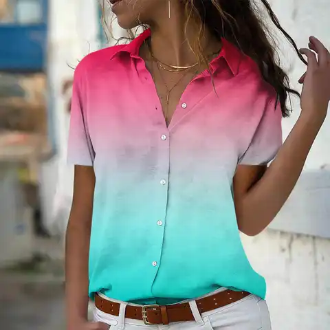 Gradient Blouse Lapel Collar Blouses Women Streetwear Tops And Blouses Office Lady  Women's Blouse Blusas Tops And Blouses 2023