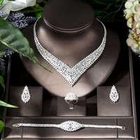 Fashion Brilliant 4pcs AAA CZ Necklace and Earring Set for Women Bridal Wedding Dress Accessories Heavy Dinner Jewelry Set N1106