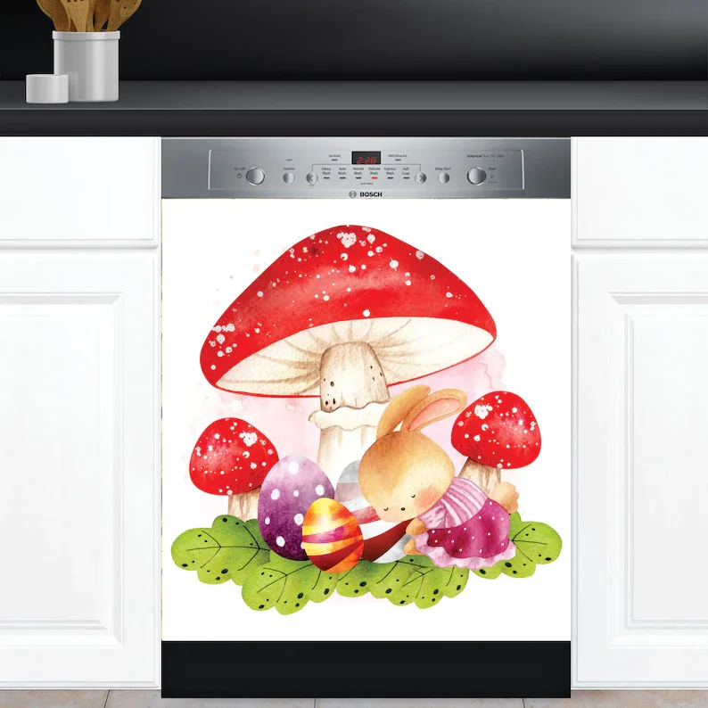 

Dishwasher Cover Choose Magnet Or Vinyl Decal Sticker, Mushrooms, Eggs, Bunny Easter Design D0031- choose your type from the men