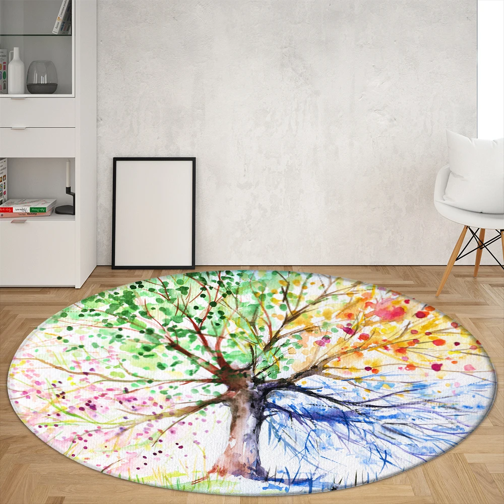 

Bedroom Bathroom Floor Mat Printing Decorative Carpet Black White Tree of Life Round Carpet Sofa Carpet Home Living Room