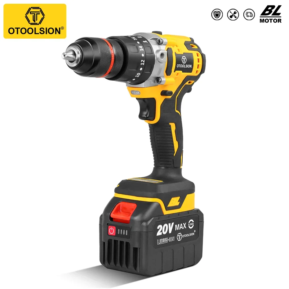 

OTOOLSION 20 в Беспроводная Дрель 13 мм бесщеточная Ударная дрель Электрический шуруповерт 120 нм литий-ионный аккумулятор электроинструмент для DIY