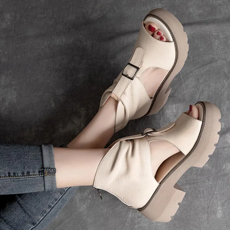 

Women Sandals Wedges Heels Genuine Leather Peep Toe Summer Fashion Female Gladiator Sandals Platform Shoes Woman Fashion Shoes