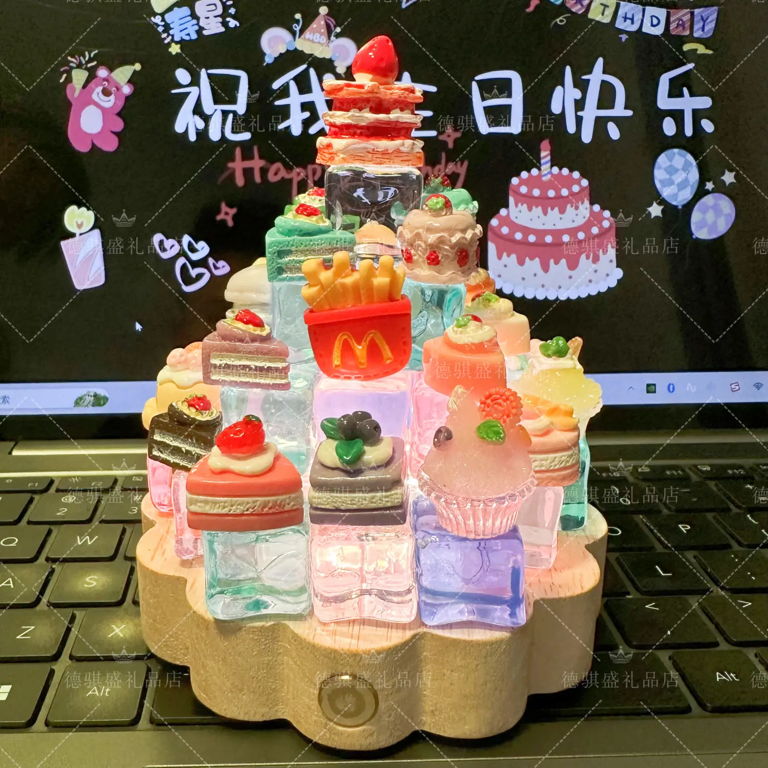 

Night Light Birthday Cake Dessert Decoration Handmade Luminaria Table Lamp Christmas Gift for Kids Girls Children's Room Decor