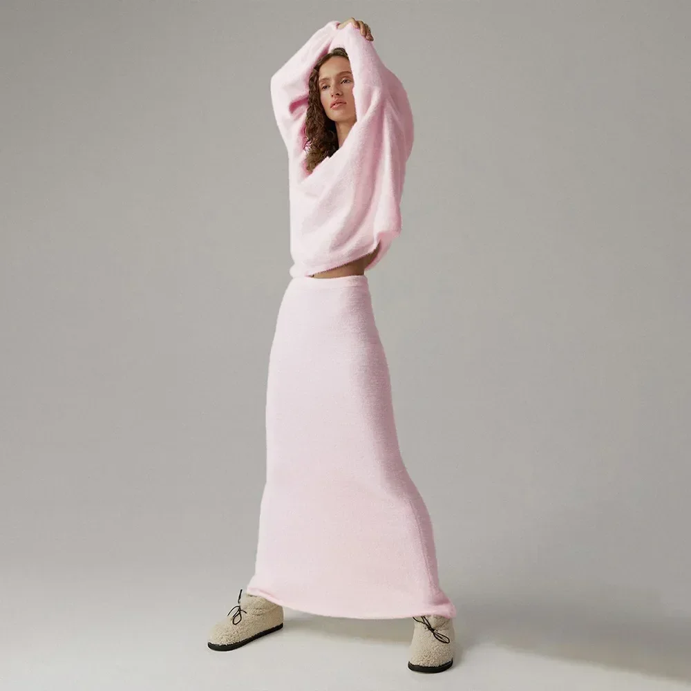 Ueteey осенне-зимний вязаный костюм с юбкой женский простой свободный свитер из