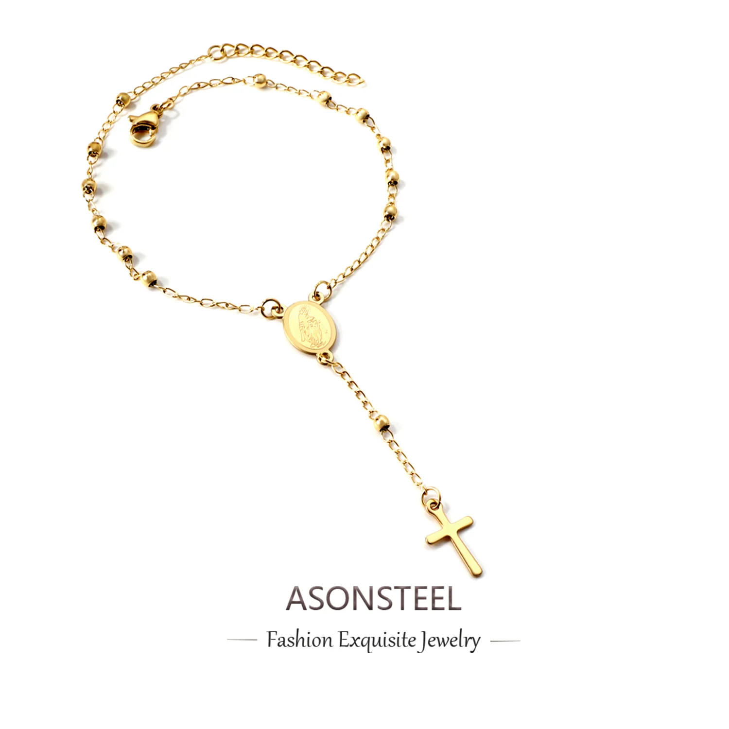 ASONSTEEL религиозный золотой цвет из нержавеющей стали цепочка бисера крест-четки
