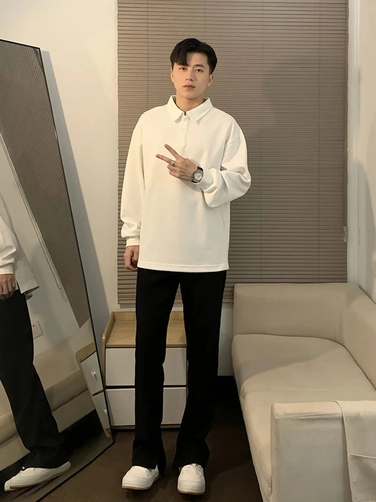 Pure White Long sleeve Polo Shirt Pu Shuai Sle Spring and Autumn Mature Stable Men's Collar Hoodie Heavy American...