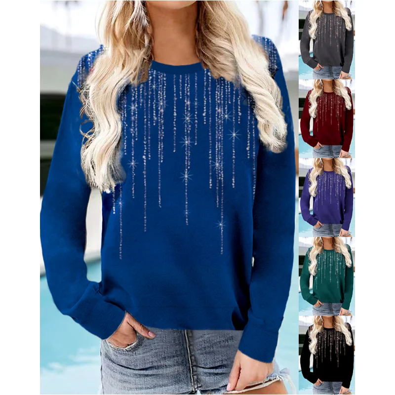 Купи New Autumn And Winter 2022 Women's Long Sleeve Pullover T-Shirt Fashion Print Stars Round Neck Casual Plus Size Loose Top за 577 рублей в магазине AliExpress