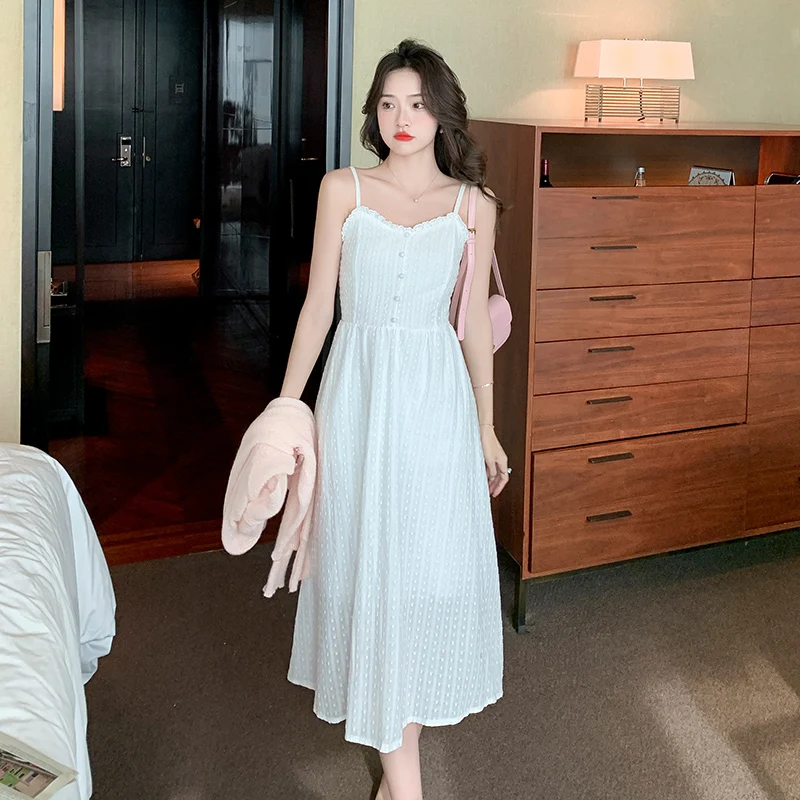 

COIGARSAM Long Dress Women Summer 2022 New French Style Single White Dresses Dropshipping