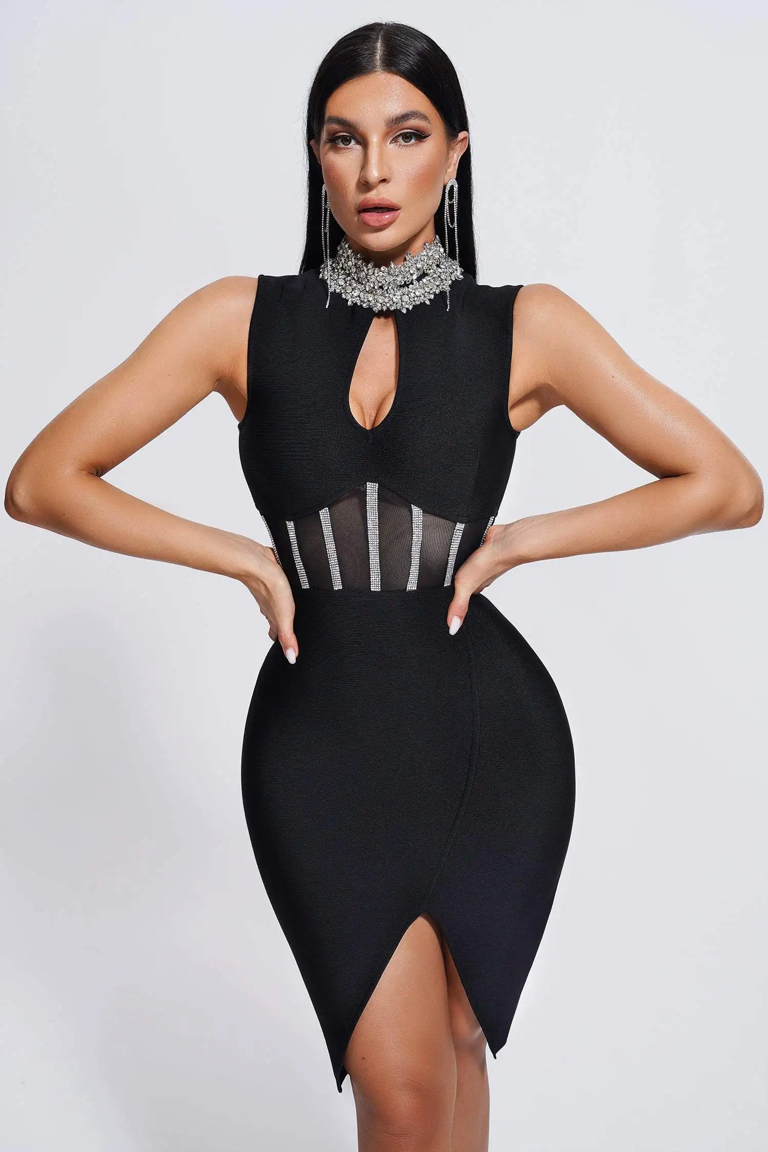 2022 New Summer Women Sleeveless Sexy Bodycon Mini Dress Crystal Bandage Fashion Evening Party Celebrate Dress Wholesale