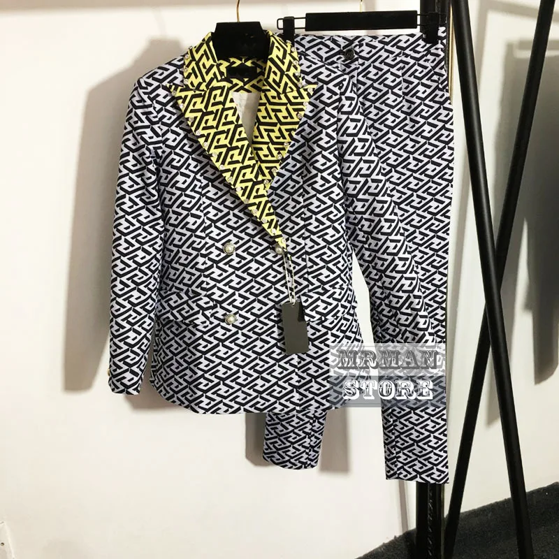 

Luxury Design Two Pieces Set Outfits for Women High End Clothes 2022 Spring Branded Double Breasted blazer with Suit Pants S-XL