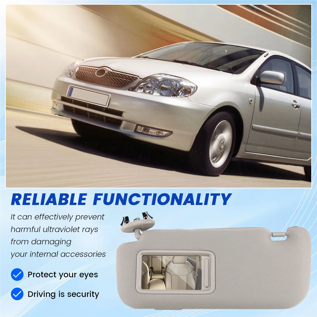 Фото Для Toyota Auris Corolla 2007-2013 интерьер автомобиля солнцезащитный козырек с зеркалом солнцезащитный козырек левая сторона водителя серый №5