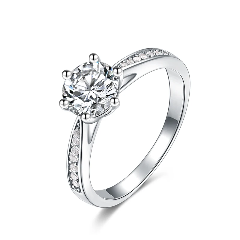 

0.5-1 Carat Platinum Moissanite Classic Six Prong Diamond Ring Women's Wedding Proposal Ring