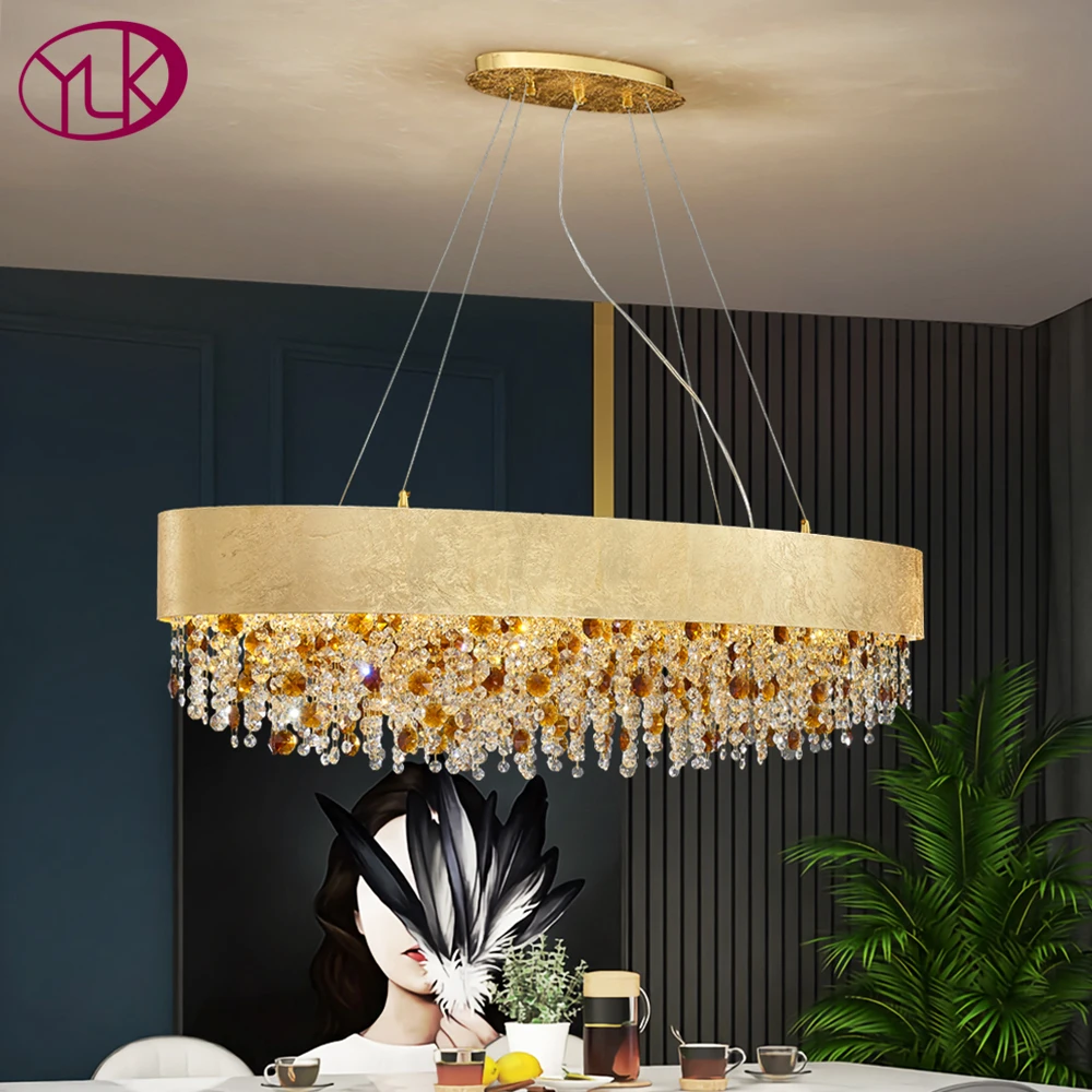 

New modern crystal chandelier for dining room oval design kitchen island hanging cristal lamp gold home decor led cristal lustre