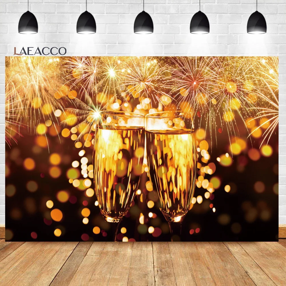 

Laeacco Happy New Year 2023 Backdrop Golden Dreamy Light Bokeh Champagne Festival Celebration Portrait Photography Background