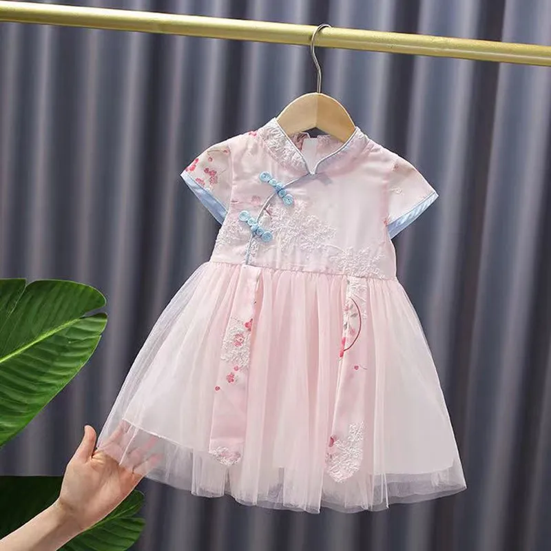 Girls Dress Summer Dress Childrens Cheongsam Baby Chinese Dress Summer Princess Style Thin Style Short-sleeved Gauze Baby