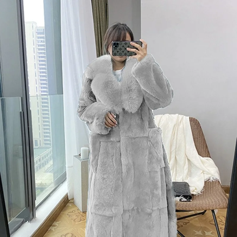 Women Fur Fox Coats Long Winter Gray Pink Faux Fur Coat Warm Plush Teddy Coat Brand Fur Jacket Female Thicken Faux Fur Outwear
