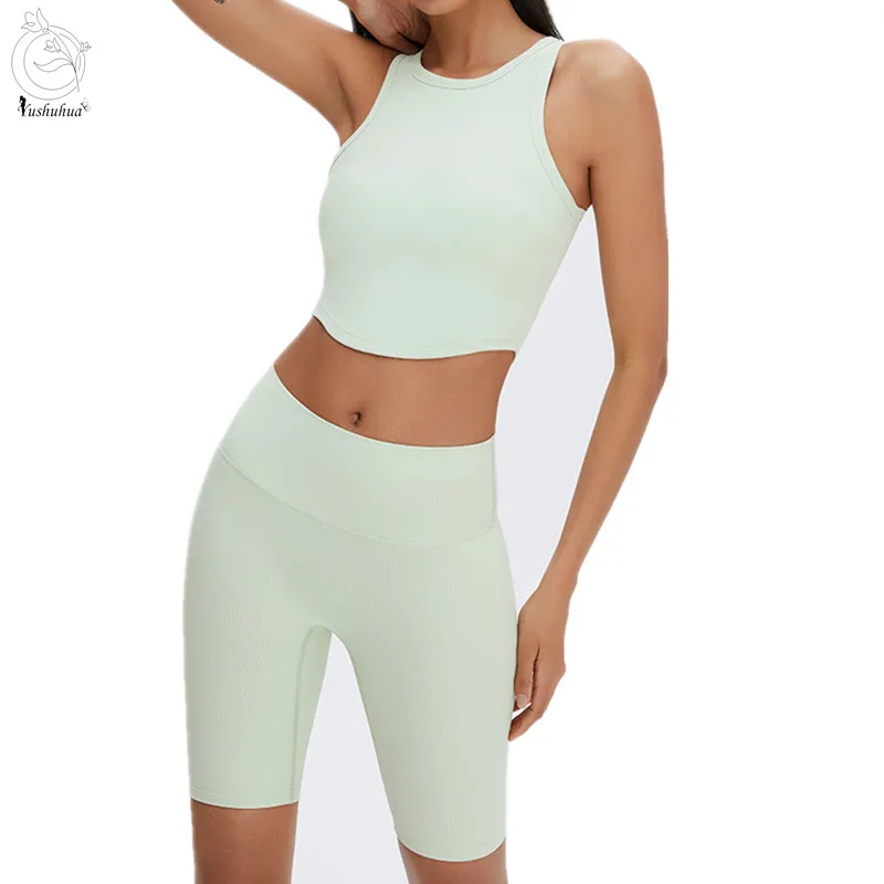 High Quality Seamless Yoga Sets Women Sports Suits Running Fitness Gym Shorts High Waist Biker Shorts 2 Piece Set Workout Set