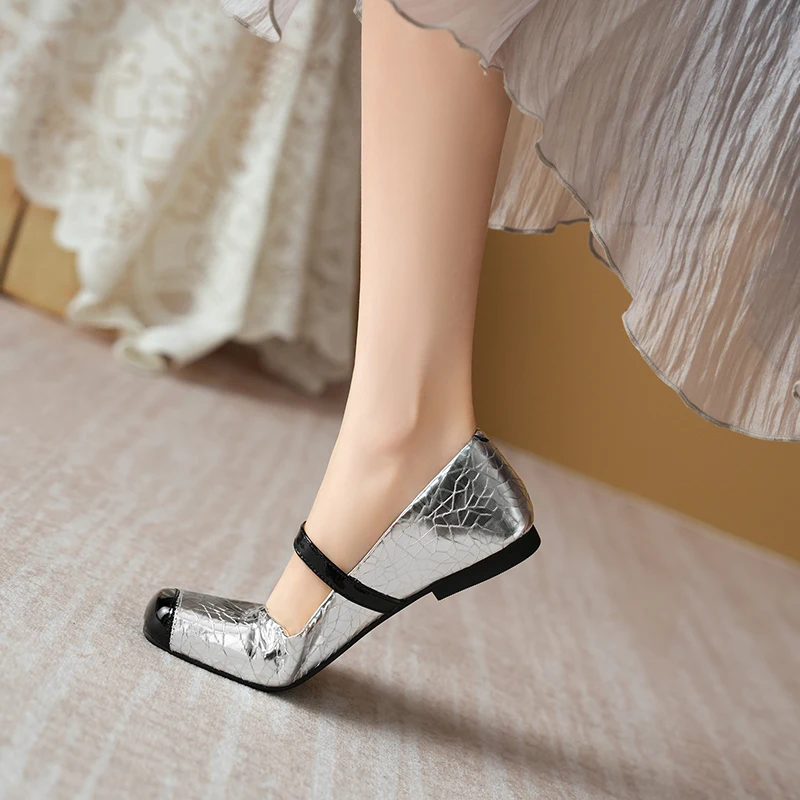 Женские балетки Мэри Джейн из металлизированной кожи блестящие крокодиловые