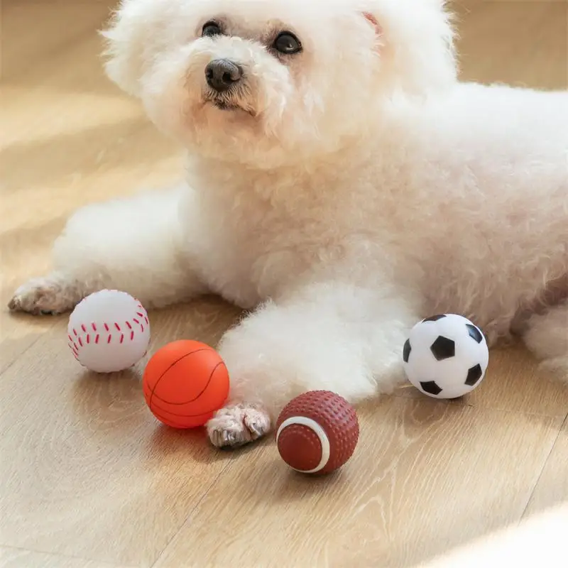 

New Soft Pet Ball Squeaky Toy For Small Large Dog Rugby Tennis Volleyball Football Basketball Latex Tooth Cleaning Training Toys