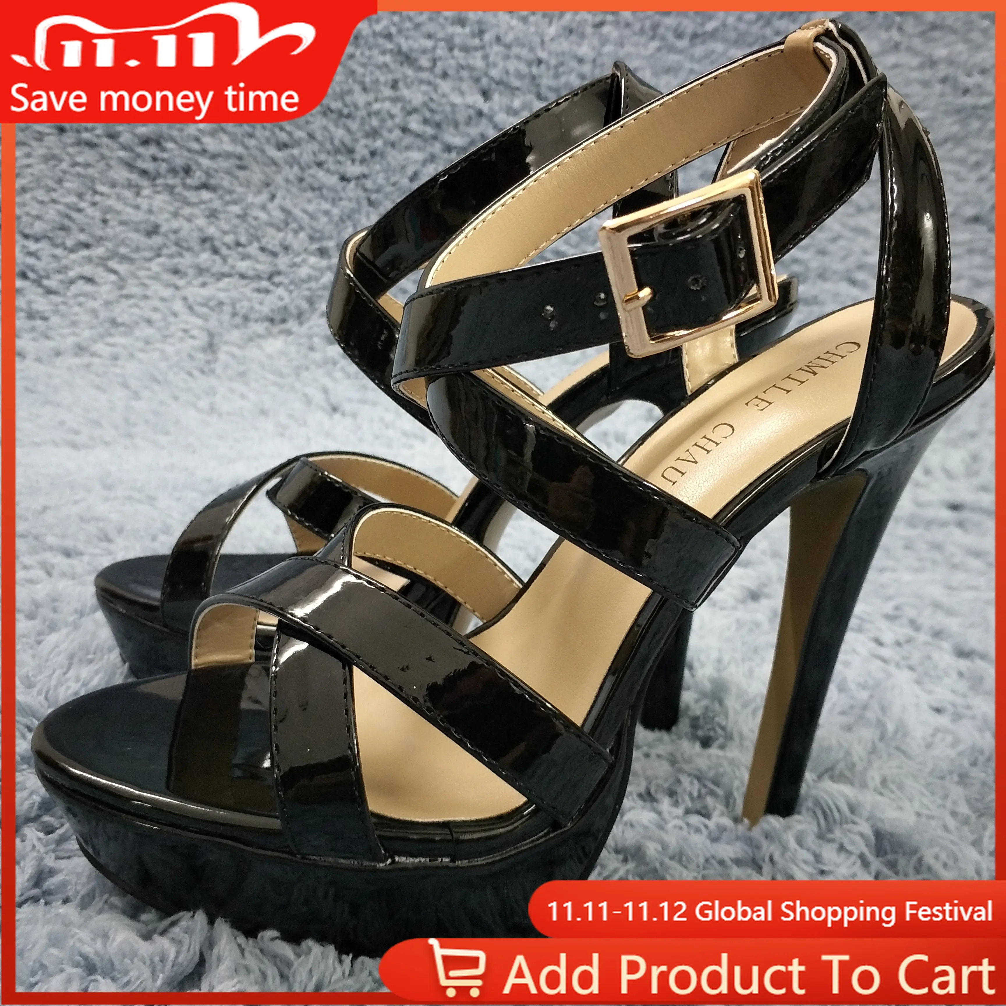 

Women Stiletto Thin High Heel Sandal Sexy Ankle Strap Open Toe Platform Black Patent Fashion Dress Party Lady Shoe 3463sl-a